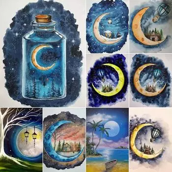 Полный 5D Алмазная картина Красивая Луна DIY Алмазная вышивка Алмазная мозаика Наборы для вышивки крестом Домашний декор Подарок Round 20x30cm