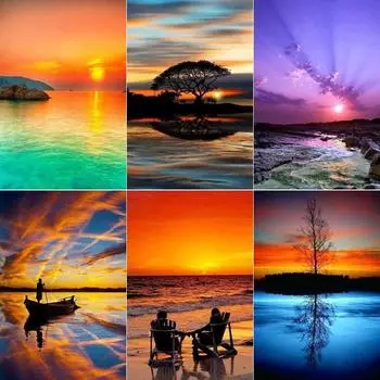 Полный 5D Алмазная картина Закат DIY Алмазная вышивка Алмазная мозаика Наборы для вышивки крестом Домашний декор Подарок Round 20x30cm