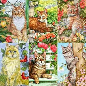 Полный 5D алмазная живопись цветок котенок DIY Алмазная вышивка Алмазная мозаика наборы крестиков домашний декор подарок Round 20x30cm