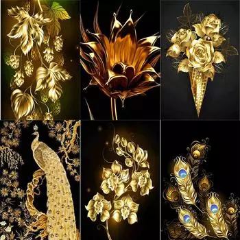 Полный 5D алмазная живопись красивый золотой DIY Алмазная вышивка Алмазная мозаика наборы для вышивки крестом домашний декор подарок Round 20x30cm