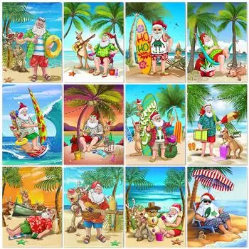 Полный 5D алмазная живопись мультфильм Санта-Клаус Алмазная вышивка пляжная мозаика пейзаж приморский декор со стразами Рождество Full Round 20x30CM