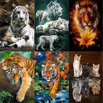 Полный 5D алмазная живопись свирепый тигр DIY Алмазная вышивка Алмазная мозаика наборы крестиков домашний декор подарок Round 20x30cm