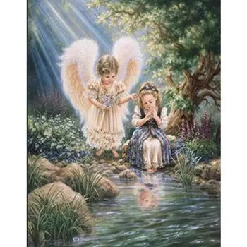 Полный 5D Diy Алмазная картина Ангел Девушка Река Вышивка Крестом Домашний Декор Ручной Подарок 25x30cm