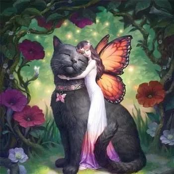Полный 5D Diy Алмазная картина Бабочка Девушка и кошка Вышивка крестом Домашний декор Подарок ручной работы 25x25cm