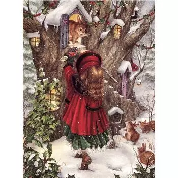 Полный 5D Diy Алмазная картина Белка и девочка Алмазная вышивка Полный вышивка крестиком Домашний декор Подарок ручной работы 20x30cm
