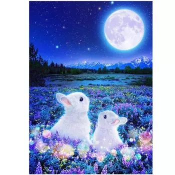 Полный 5D Diy Алмазная картина Белый кролик в ночное время Вышивка крестиком Домашний декор Подарок ручной работы 20X25CM