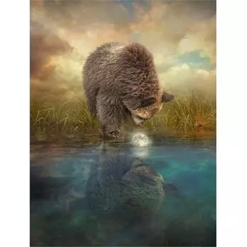 Полный 5D Diy Алмазная картина Бурый медведь у реки Алмазная вышивка Полный набор аниме Наборы для вышивки крестом Домашний декор Подарок ручной работы Round 20x30cm