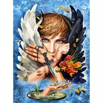 Полный 5D DIY Алмазная картина Черно-белый ангел Алмазная вышивка Мозаика Наборы вышивки крестом Домашний декор Подарки ручной работы Round 20x30cm