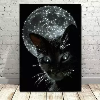 Полный 5D Diy Алмазная картина Черный кот Алмазная вышивка Наборы для вышивки крестом Домашний декор Подарки ручной работы Round 20x30cm