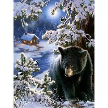 Полный 5D Diy Алмазная картина Черный медведь Алмазная вышивка Полный набор аниме Наборы для вышивки крестом Домашний декор Подарок ручной работы 20x30cm