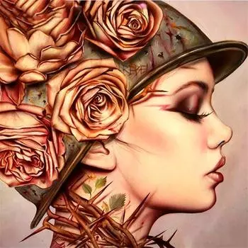 Полный 5D Diy Алмазная картина Цветочная шляпа девушка Алмазная вышивка Крестом Домашний декор Подарок ручной работы 25x25cm