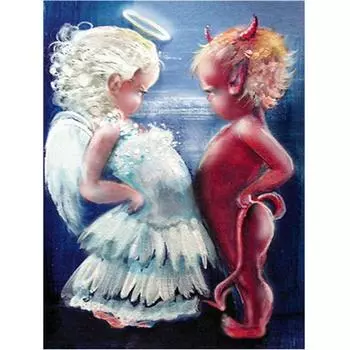 Полный 5D Diy Алмазная картина Дьявол и Ангел Алмазная вышивка Полный набор аниме Наборы для вышивки крестом Домашний декор Подарок ручной работы Round 20x30cm