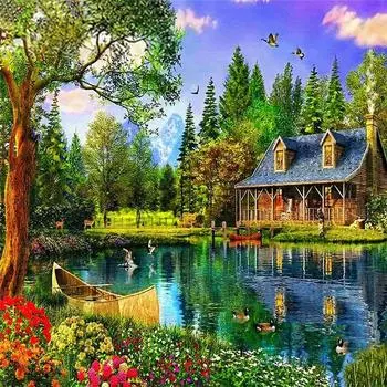 Полный 5D Diy Алмазная картина Дерево Пейзаж Мозаика Вышивка Крестом Домашний Декор Ручной Подарок 25x25cm