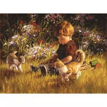 Полный 5D Diy Алмазная картина Дети и кошки Алмазная вышивка Крестом Домашний декор Подарок ручной работы 25x30cm