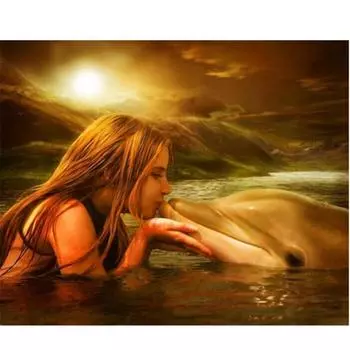 Полный 5D Diy Алмазная картина Девушка целует дельфина Вышивка крестиком Домашний декор Подарок ручной работы 25x30cm