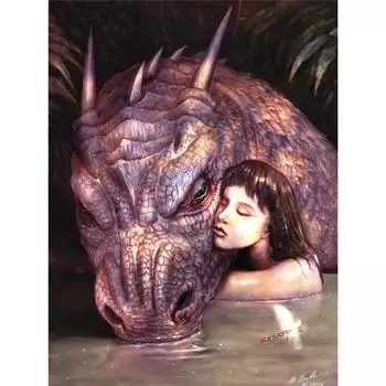 Полный 5D Diy Алмазная картина Девушка и дракон Алмазная вышивка Крестом Домашний декор Подарок ручной работы 20x30cm