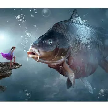 Полный 5D Diy Алмазная картина Девушка и большая рыба Алмазная вышивка Крестом Домашний декор Ручная работа 25x30cm