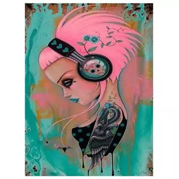 Полный 5D Diy Алмазная картина Девушка с наушниками Вышивка крестиком Домашний декор Подарок ручной работы 20X25CM