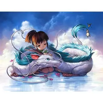 Полный 5D Diy Алмазная картина Девушка с белым драконом Вышивка крестом Домашний декор Подарок ручной работыJavascript: Round 20x30cm