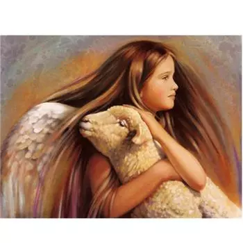 Полный 5D Diy Алмазная картина Девушка с овцами Вышивка крестом Домашний декор Подарок ручной работы 20X25CM