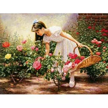 Полный 5D Diy Алмазная картина Девушка собирает цветы Вышивка Крестом Домашний декор Подарок ручной работы 25x30cm