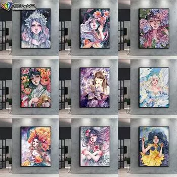 Полный 5D Diy Алмазная картина Девушки и цветы 5D Алмазная картина Full Round 20X30CM