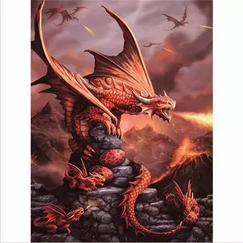 Полный 5D Diy Алмазная картина Дракон Война Вышивка Крестом Домашний Декор Ручной Подарок 25x30cm