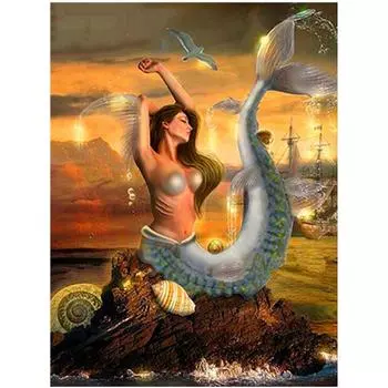 Полный 5D Diy Алмазная картина Древняя Русалка Вышивка Крестом Домашний Декор Ручной Подарок 25x30cm