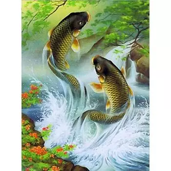 Полный 5D Diy Алмазная картина Две рыбы Алмазная вышивка Полный лежал вышивка крестом Домашний декор Подарок ручной работы 20x30cm