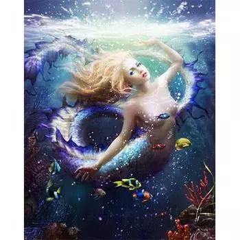 Полный 5D Diy Алмазная картина Фэнтези Русалка Алмазная вышивка Крестом Домашний декор Ручная работа 25x30cm