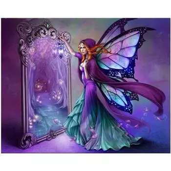 Полный 5D Diy Алмазная картина Фиолетовая бабочка Девушка Вышивка Крестом Домашний Декор Подарок ручной работы 25x30cm
