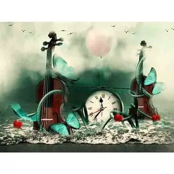 Полный 5D Diy Алмазная картина гитара часы дрель вышивка крестиком домашний декор подарок ручной работы 25x30cm