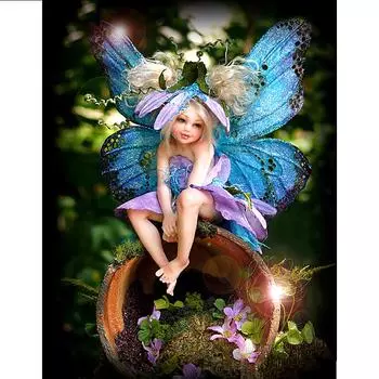 Полный 5D Diy Алмазная картина Голубая бабочка Девушка Алмазная вышивка Полный вышивка крестиком Домашний декор Подарок ручной работы 20x30cm