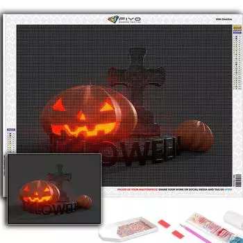 Полный 5D Diy Алмазная картина Хэллоуин Страшный тыквенный пейзаж 5D Алмазная картина Full Round 20X30CM