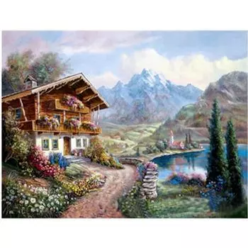 Полный 5D Diy Алмазная картина Идиллический пейзаж Вышивка Крестом Главная Декор Ручной подарок 25x30cm