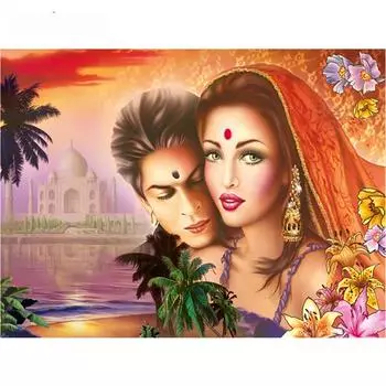 Полный 5D Diy Алмазная картина Индийская пара Алмазная вышивка Полный вышивки крестом Домашний декор Подарок ручной работы 20x30cm