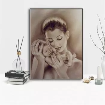 Полный 5D Diy Алмазная картина Эскиз Материнская любовь Вышивка крестом Домашний декор Ручная работа Подарок 20X25CM