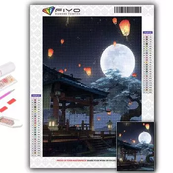 Полный 5D Diy Алмазная картина Китайский стиль Здание 5D Алмазная картина Full Round 20X30CM