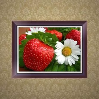 Полный 5D Diy Алмазная картина Клубника с цветком Вышивка крестиком Домашний декор Подарок ручной работы 25x30cm