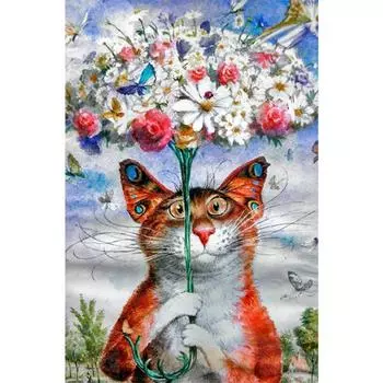 Полный 5D Diy Алмазная картина Кошка цветок зонтик Вышивка крестом Домашний декор Подарок ручной работы 25x30cm