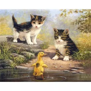 Полный 5D Diy Алмазная картина Кошка и утка Алмазная вышивка Крестом Домашний декор Подарок ручной работы 25x30cm