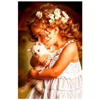 Полный 5D Diy Алмазная картина Кошка и девочка Вышивка крестиком Домашний декор Ручной подарок Подарок 20X25CM