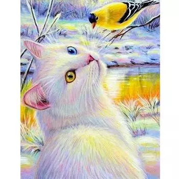 Полный 5D Diy Алмазная картина Кошка и птица Алмазная вышивка Крестом Домашний декор Подарок ручной работы 25x30cm