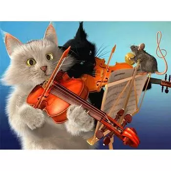 Полный 5D Diy Алмазная картина Кот играет на скрипке Вышивка крестом Домашний декор Подарок ручной работы 20x30cm