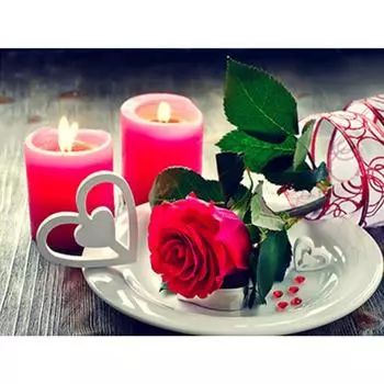 Полный 5D Diy Алмазная картина Красная свеча Роза Вышивка Крестом Домашний декор Подарок ручной работы 25x30cm
