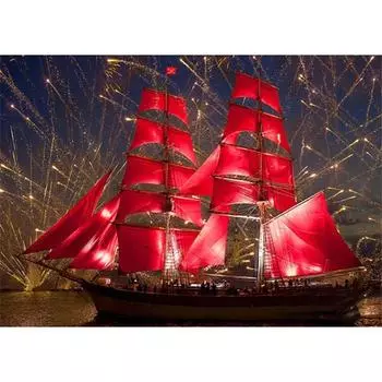 Полный 5D Diy Алмазная картина Красный парусник Вышивка Крестом Домашний декор Подарок ручной работы 25x30cm