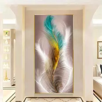 Полный 5D DIY Алмазная картина Красочные перья Алмазная вышивка Мозаика Наборы вышивки крестом Домашний декор Подарки ручной работы Round 20x30cm