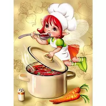 Полный 5D Diy Алмазная картина Кулинария Эльф Вышивка Крестом Домашний Декор Ручной Подарок 25x30cm