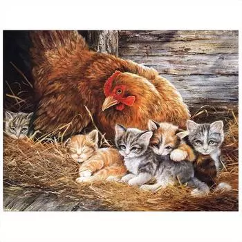 Полный 5D Diy Алмазная картина Курица и котенок Алмазная вышивка Полный вышивка крестиком Домашний декор Подарок ручной работы 20x30cm