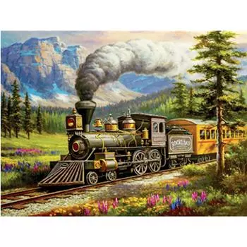 Полный 5D Diy Алмазная картина Лесной поезд Вышивка Крестом Домашний декор Ручной подарок Мозаика 25x30cm